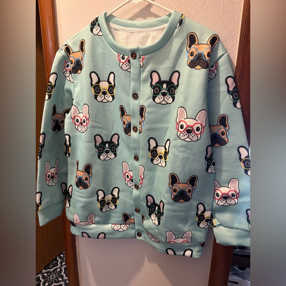 Teal frenchie button up sweater